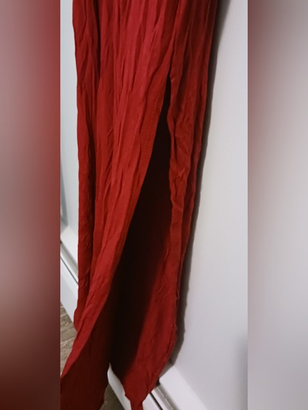 Venus Burgundy Red Long Sleeve Plunge Faux Wrap Side Slit Maxi Dress XS - Picture 5 of 6